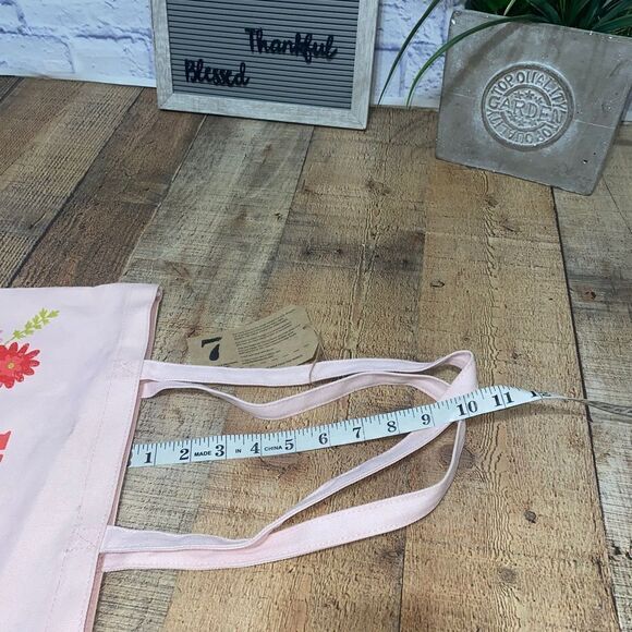 Clarins Ivory Pink Floral Canvas Shoulder Feed 10 Tote Bag - Picture 4 of 8